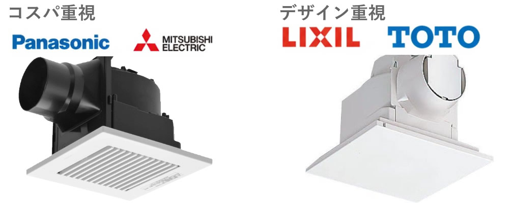 換気扇メーカーの比較。コスパ重視のパナソニック・三菱電機と、デザイン重視のLIXIL・TOTO。